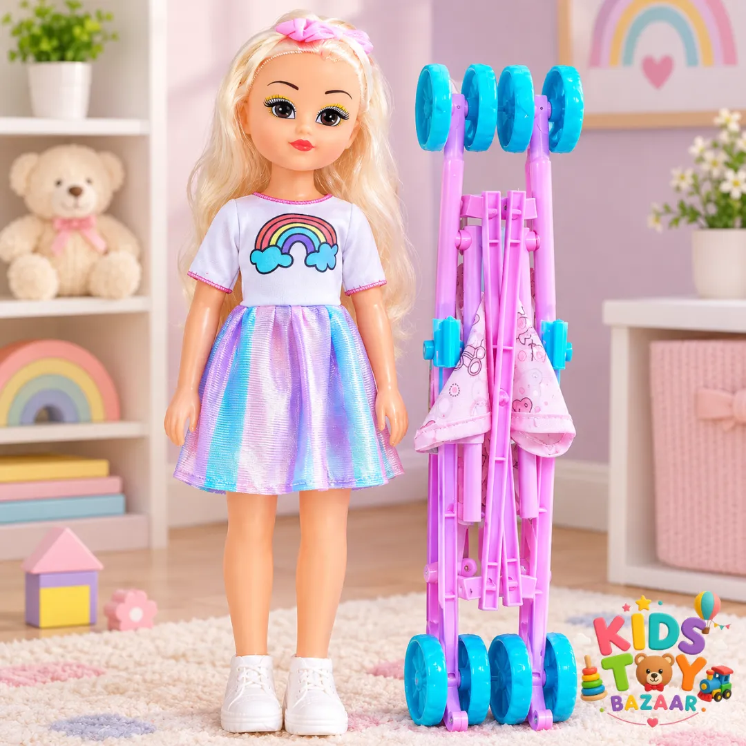 Doll with Folding Stroller