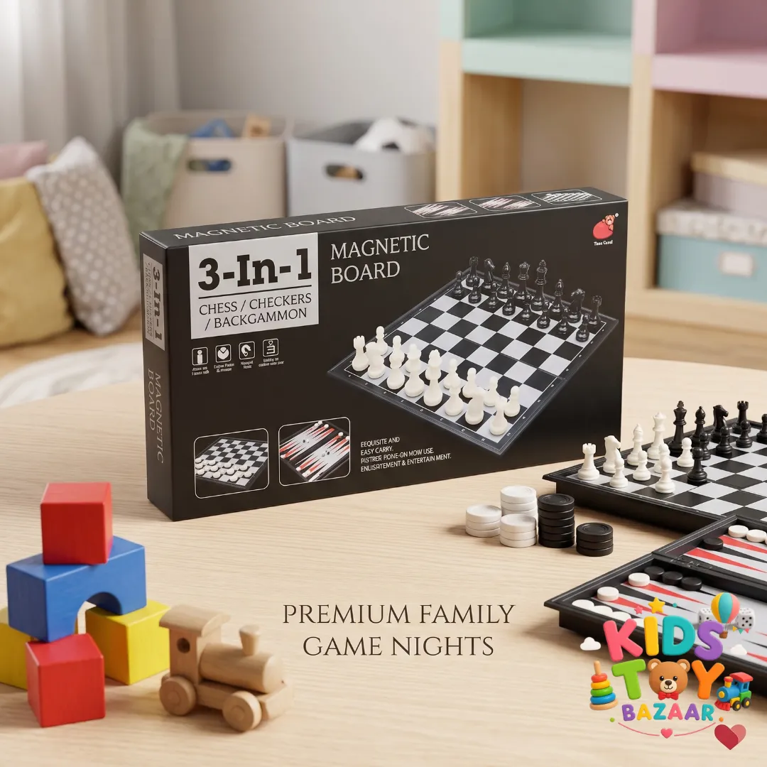 3-in-1 Magnetic Board Game Set (Chess, Checkers & Backgammon)